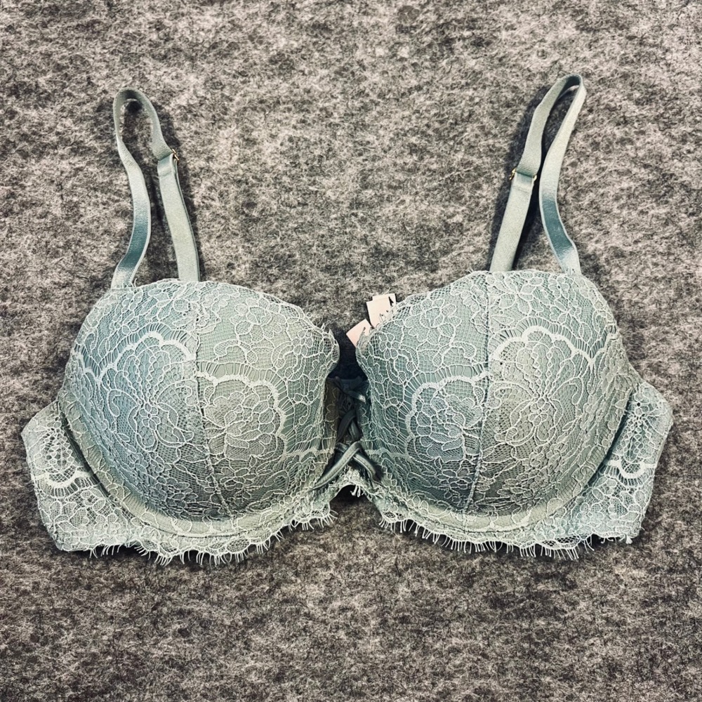 Victoria's Secret Dream Angels Demi Bra Womens 34D Green Padded Lace Feminine